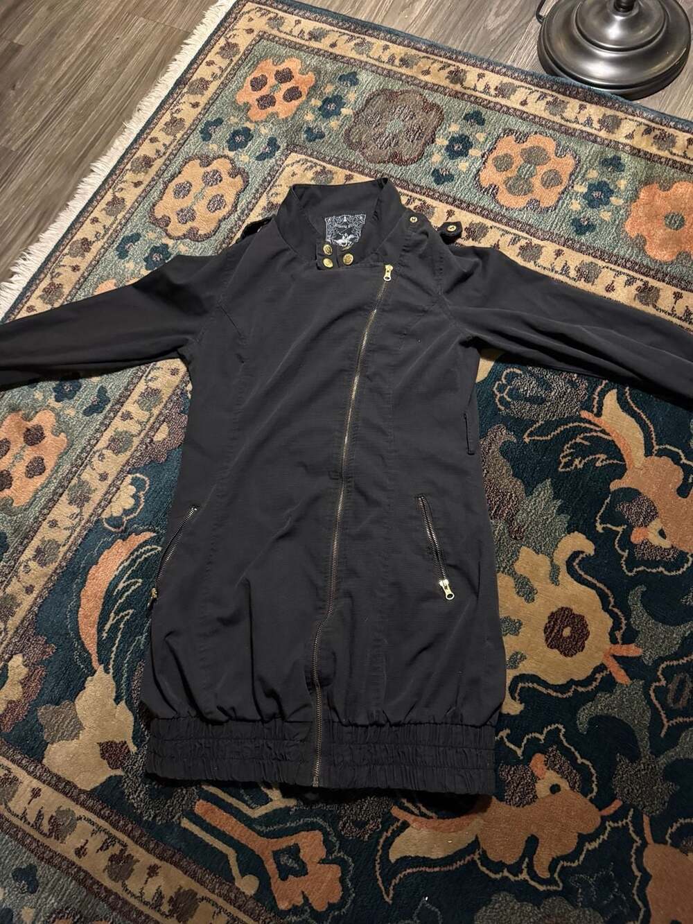 Beverly Hills Polo Club Women's Black Asymmetrical Zip Jacket with Smocked Waist